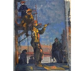 Гавриленко П.Н. Этюд к картине "На лесах", 1960 г. Картон, масло. № 3697