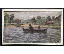 Савицкий В.Н "Нёманские рыбаки", 1963г. Холст, масло. Размер 33,5х57,5 см. № 3676