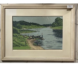 Витковский Г.А. Каталожная работа. "На Нёмане", 1987г. Линогравюра. Размер с рамой и паспарту 65,5х50 см. № 2774