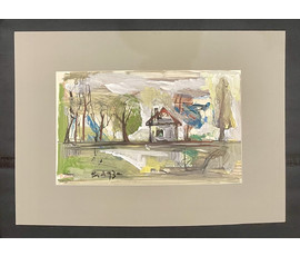 Акулов В.И "Домик у озера", 1993г. Смешанная техника. Размер 70х50 см. № 3505