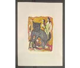 Акулов В.И "Кот Бегемот", 1994г. Смешанная техника. Размер 59х42 см.№ 3512