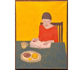 Лисовский А.С "Завтрак за чтением в жёлтой комнате",2024г. Холст, акрил. Размер 30х40 см. № 3870