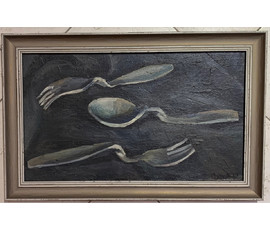 Фото: Шарков В.В. "Вилки и ложка", 1987г. ДВП, масло. Размер 57,5х37.5см. - Артикул №1449