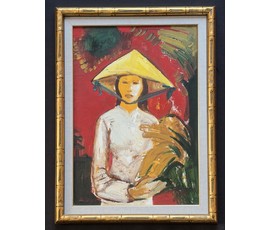 Фото: Щемелёв Л.Д "Девушка из Вьетнама", 1977г. Картон, масло. Размер с рамой 42х57 см. № 3993 - Артикул №3993