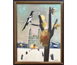 Фото: Щемелёв Л.Д "Костёл",1991г. Холст, масло. Размер с родной рамой 86х66 см. № 3995 - Артикул №3995