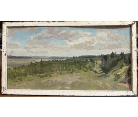 Бржозовский Г.Ф "Белорусский пейзаж", 1975г. Холст на картоне, масло. Размер 24х46 см. № 3445