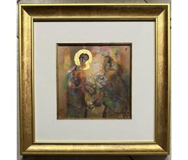 Литвинова З.В "Коляды". Бумага, авторская техника. Размер с рамой и паспарту 37,5х37,5 см. № 3728