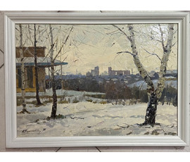 Корженевский А.С "Зимний день", 1975г. Картон, масло. Размер 35х50 см. № 3024