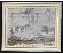 Данциг М.В "На строительной площадке", 1969г. Холст, масло.Размер с рамой 67х81,5 см. № 3873