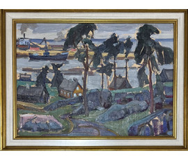 Рогалевич М.В "Родныя мясціны",1960г. Картон, масло. Размер с рамой 61х46,5 см. № 3578