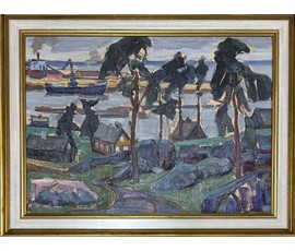 Рогалевич М.В "Родныя мясціны",1960г. Картон, масло. Размер с рамой 61х46,5 см. № 3578
