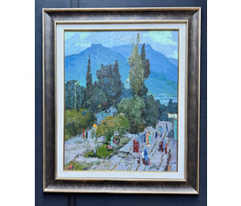 Маслеников П.В "В Крыму", 1982г. Картон, масло. Размер с рамой 54х63,5 см. № 3788