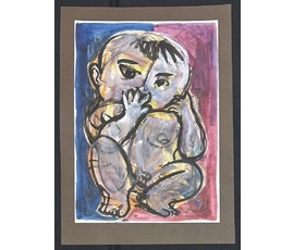 Акулов В.И "Сосунок". Смешанная техника, 2009г. Размер с паспарту 70х50 см. №3547
