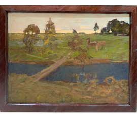 Данелия П.А "Этюд с рекой", 1983г. Холст, масло. Размер 41х55см. № 3003