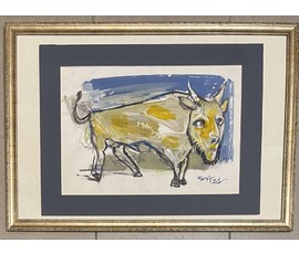 Акулов В.И "Зубр", 1994г. Смешанная техника. Размер с паспарту49х37 см. № 3455