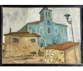 Фото: Заборов Б.А "Пейзаж", 1970г. Экспертное заключение. Картон, смешанная техника. Размер 48х67 см. № 3875 - Артикул №3875