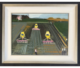 Щемелёв Л.Д "Осенняя страда", 1986 г. Картон, масло. Размер с рамой 40х50 см. № 4119