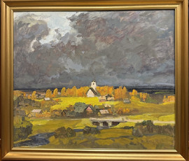 Козловский А.С "Осень в Заславле", картон, масло. Размер с рамой 65х57 см. № 3822