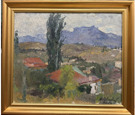 Козловский А.С "В горах", 1964г. Картон, масло. Размер с рамой 48х42 см. № 3823