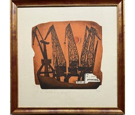 Селещук Н.М "Краны" серия "Талінскі порт", 1973г. Цветная автолитография. Размер с рамой и паспарту 60х60 см. № 3781