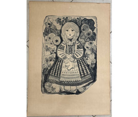 Поплавская Н.Н "Золотая яблонька", 1977г. Линогравюра. Размер 68,5х49,5 см. № 3079