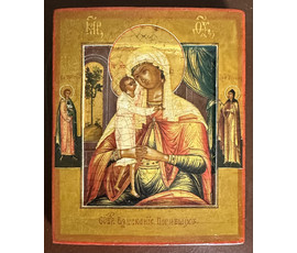 Взыскание погибших Пресвятая Богородица. Палех. 1850-1870г.г. Предстоящие Тихон и Кирилл. Размер 11х13.5 см. № 2366