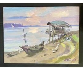 Фото: Поплавский Г.Г. Вариант каталожной работы "Катамаран". "Филиппины. Рыбачья лачуга". Холст, масло. Размер с рамой 60х80 см. № 3653 - Артикул №3653