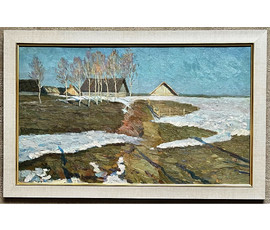 Кравцов В.П "Деревенская окраина",1967г. Картон, масло. Размер 40х68 см. № 2517