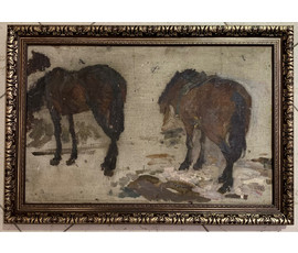 Фото: Крохалев П.С (Крохолев) "Лошади", 1960г. Холст, масло.Размер 32х51,5 см. № 2927 - Артикул №2927