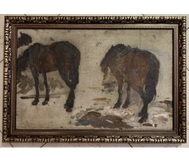 Крохалев П.С (Крохолев) "Лошади", 1960г. Холст, масло.Размер 32х51,5 см. № 2927