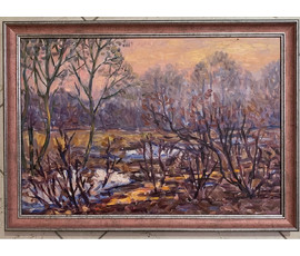Пожарский Н.Г "К вечеру",1964г. Картон,масло. Размер 48х33 см. № 2179