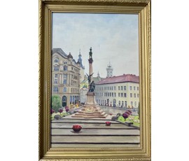 Фото: Бржозовский Г.Ф "Дождливый день". Памятник А.Мицкевичу во Львове. Холст, масло. Размер с рамой 52х73,5 см. № 3661 - Артикул №3661