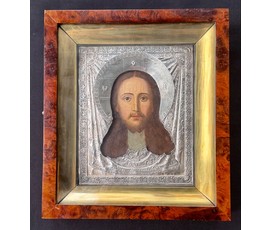 Фото: Спас Нерукотворный. Россия ,1870 г. (84) Размер 22х27 см. Размер с киотом 33,5х38 см. № 4096 - Артикул №4096