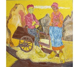 Ржеусский А(Ржеутский А) "Возвращение с ярмарки". Холст, масло. Размер 80х80 см. № 3684