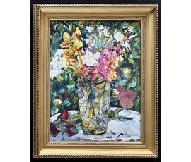 Ясюк В.И "Цветы". Холст, масло. Размер 60х45.5 см. С рамой 76х61 см. № 2911