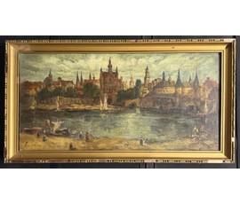 Пейзаж. Европа, 19 век. Подпись автора. Холст, масло. Размер с родной рамой 59х32 см. № 3837