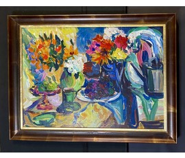 Фото: Витковская В.Г "Натюрморт с лейкой",2008г. ДВП, акрил. Размер с учётом рамы 71х95 см. № 3713 - Артикул №3713