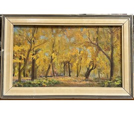 Фото: Бржозовский Г.Ф "Осенний парк"", 1978 г. Холст, масло, на картоне. Вариант каталожной работы. Размер 49,5х32 см. № 3464 - Артикул №3464