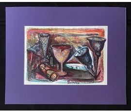 Акулов В.И "Натюрморт с пьяными бокалами", 1995г. Смешанная техника. Размер с паспарту 60х75 см. № 3523