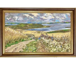 Фото: Белоусов В.П "Нарочанские хлеба", 1976г. ДВП, масло. Размер 76,5х45 см. № 3540 - Артикул №3540