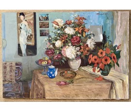 Фетисов И.Я "Натюрморт в интерьере", 1977 г. Холст, масло. Размер 125х86 см. № 4099