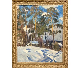 Бархатков А.С - Заслуженный художник. "На опушке", 1968 г. Картон, масло. Размер с рамой 94х115 см. № 3853