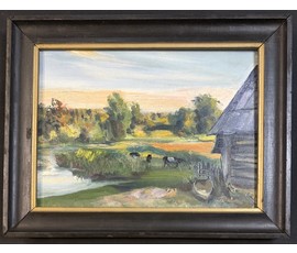 Скрипниченко Г.С. Каталожная работа "Река Ислочь", 1981 г. Холст, масло. Размер с рамой 49х38 см. № 3930