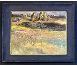 Скрипниченко Г.С ""Ля вёскі Бычкі", (Радзіма В. Быкава) 2001г. Картон, масло. Размер с рамой 64х78 см. № 3932
