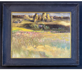 Скрипниченко Г.С ""Ля вёскі Бычкі", (Радзіма В. Быкава) 2001г. Картон, масло. Размер с рамой 64х78 см. № 3932