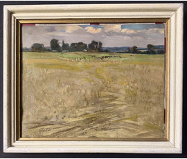 Скрипниченко Г.С "Деревенька", 1973г. Картон, масло. Размер 48х58 см. № 3937