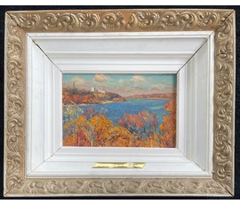 Дьяконов С.Д "Осень над Сожем", 1995г. Картон, масло.Размер 17х26 см. № 2667
