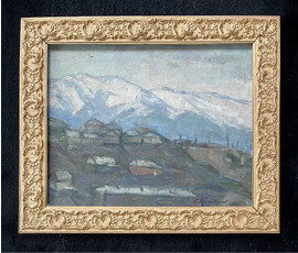 Фото: Красовский Е.Е "Горный посёлок", 1978г. Картон, масло. Размер 40х50 см. № 2673 - Артикул №2673