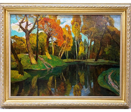 Фото: Кудревич Р.В "Осенняя тишина", 1982г. Холст, масло. Размер с учётом рамы 96х76см. № 3699 - Артикул №3699