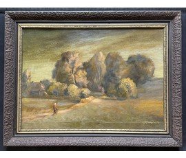 Скрипниченко Г.С "Палессе, пайшла Анютка па грыбы", 1978г. Картон, масло. Размер с рамой 66х50 см. № 3936